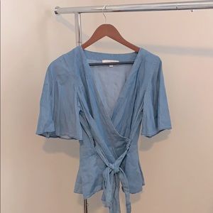 Soft denim wrap blouse